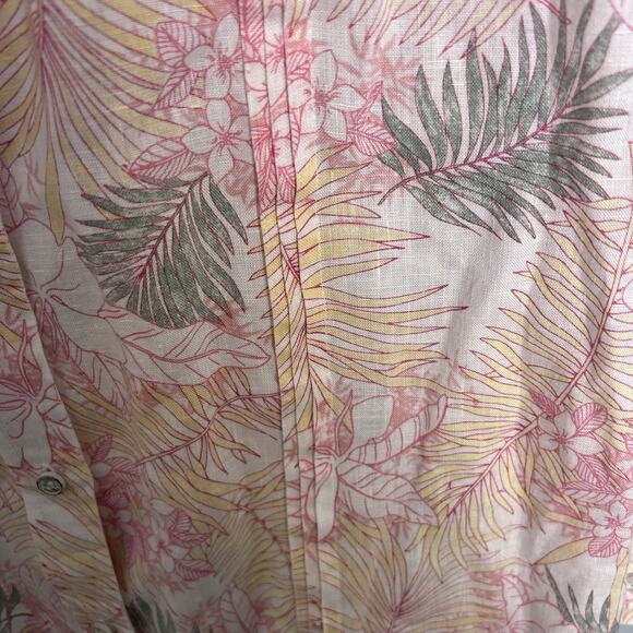 Tommy Bahama Women's L Linen Button Up Shirt Roll Tab Coral Pink Floral Vacation - Picture 10 of 14